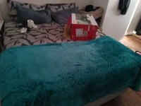 Queen bed, Blankets, pillows, and sheets, Office desk dismantled, Offi...