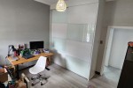Desk and chair, 10 boxes, drawers, pottery wheel