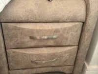 Queen size bed, 2 pedestals, 3seater couch, 2 chairs, tv