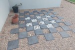 Showcase, Desk, 41 x concrete garden stepping stones