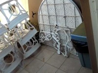 Wraught iron patio set 9 piece, wraught iron chairs x 8