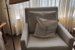 Double Bed, Two Lounge Chairs, Standing lamp, Small green bookcase, Ou...