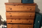 Two seater couch, 2x lounge chairs, chest of drawers, 2 door wardrobe,...