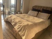 Queen size bed, 2 pedestals, 3seater couch, 2 chairs, tv