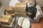 3 seater couch, Office chair, 10 boxes different sizes, 4-5 black bags...