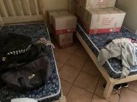 Corner sofa, table and 4 chairs, fridge, washing machine, 2 single bed...