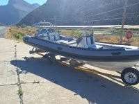 Inflatable boat 6 meter duck 2x 60 hp motors on trailer