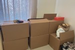 10 Medium Boxes, 1 plastic container and 2 suitcases