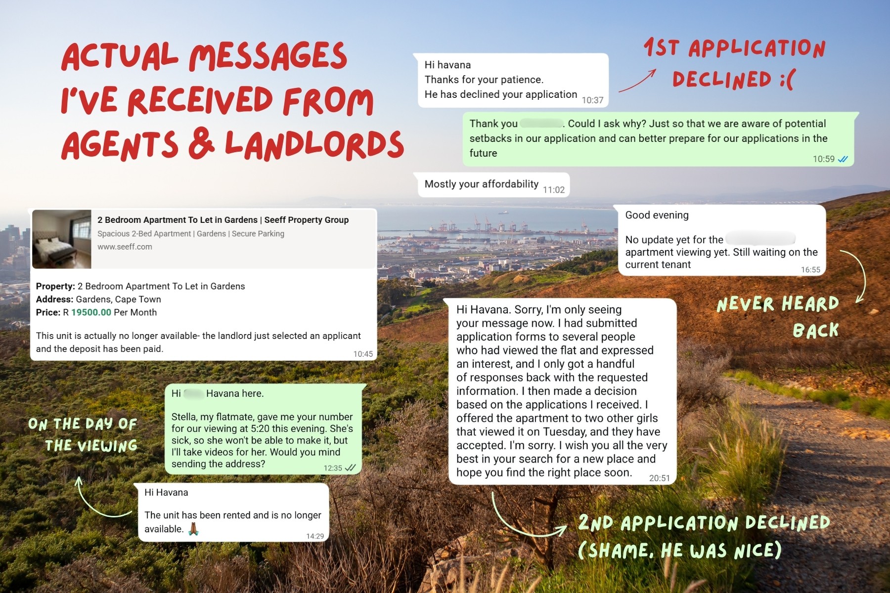 messages I've received from agents and landords