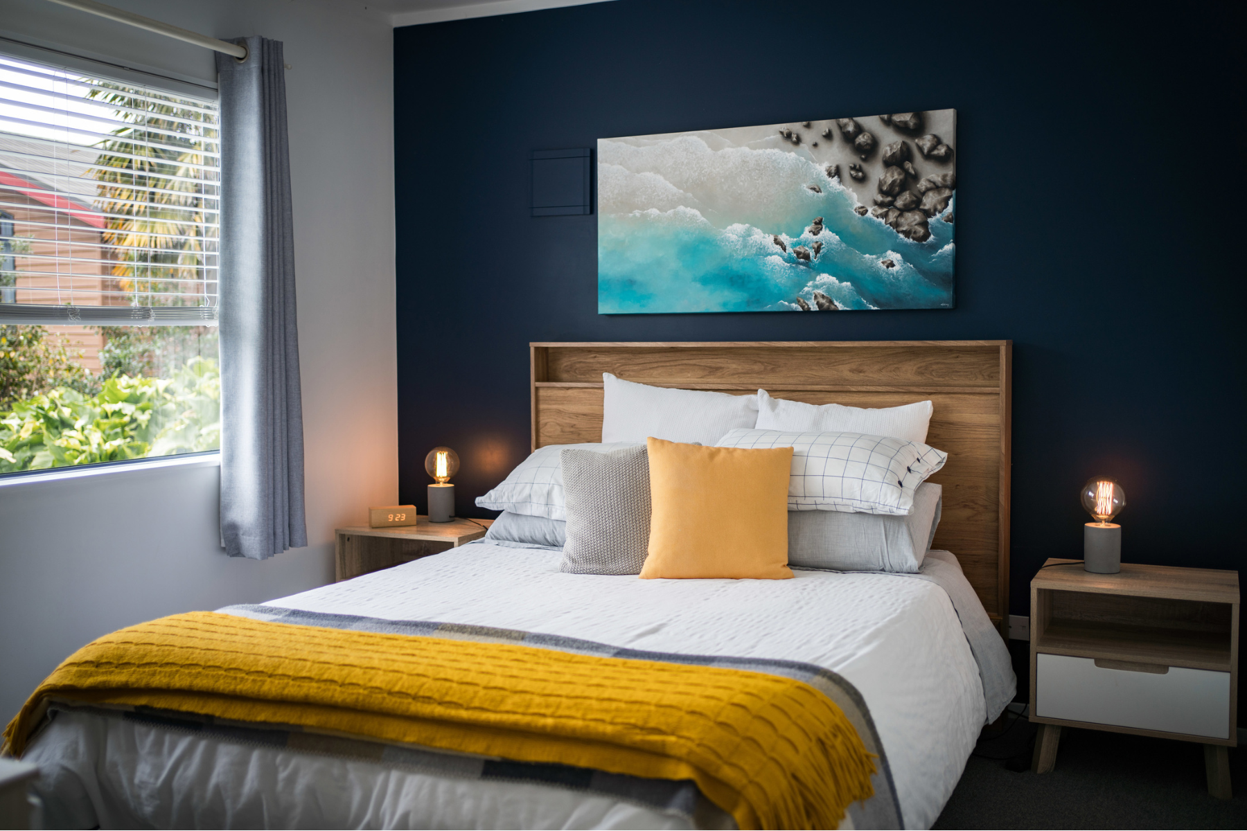 Beautifully set up beach-themed room in short-term rental property