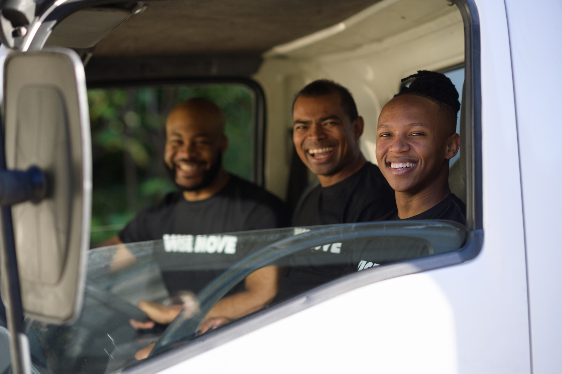 Friendly student movers in moving truck