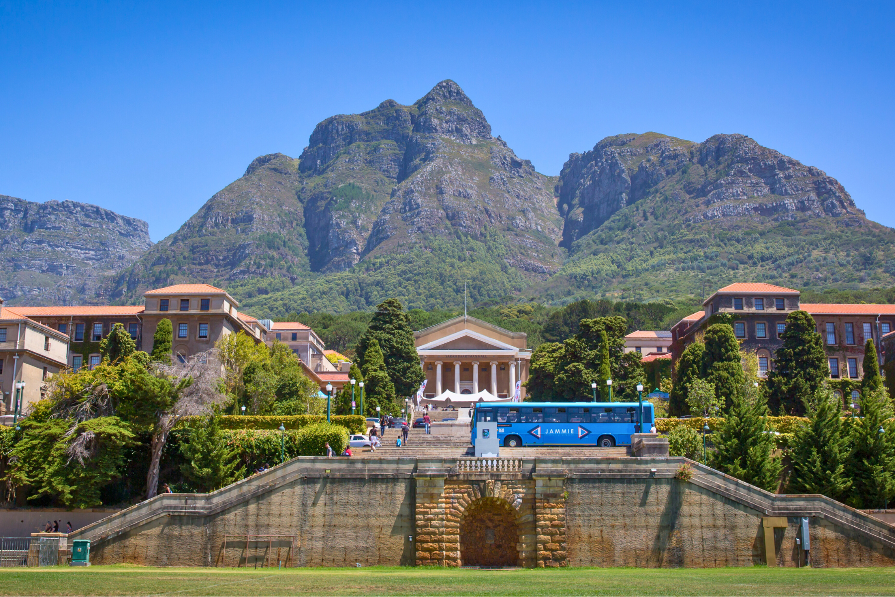 View of UCT buildings in Cape Town with mountains in the background